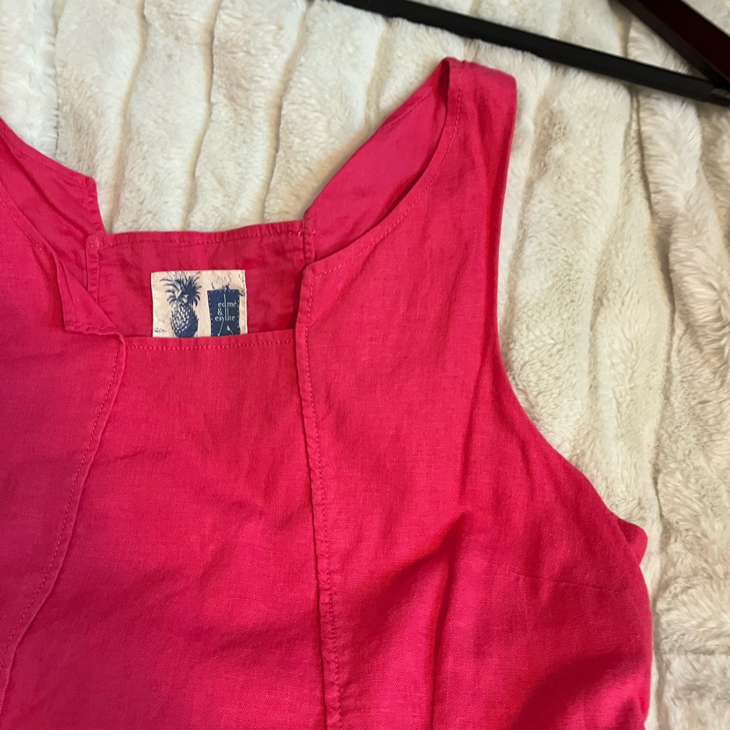 Anthro Edme & Esyllte Dark Pink Cotton Sleeveless Zip Spring Summer Fitted Dress